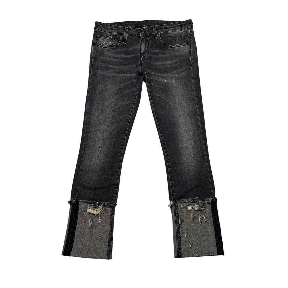 R13 Kate Skinny Cuff Jeans Orlon Black Womens 25 Grunge Distressed Denim Italy